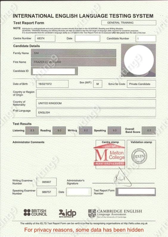 Kimia M.'s IELTS certificate